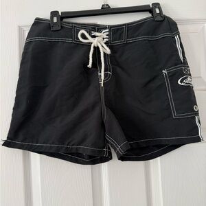 Rusty Brand Black Board Shorts with White Stitching and Drawstring